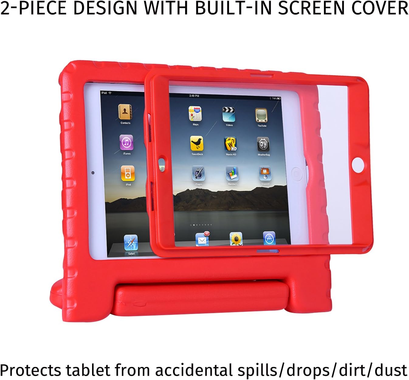 HDE Case for iPad Mini 1 2 3 Kids Shockproof Bumper Hard Cover Handle Stand with Built in Screen Protector for Apple iPad Mini 1st 2nd 3rd Generation (Red)