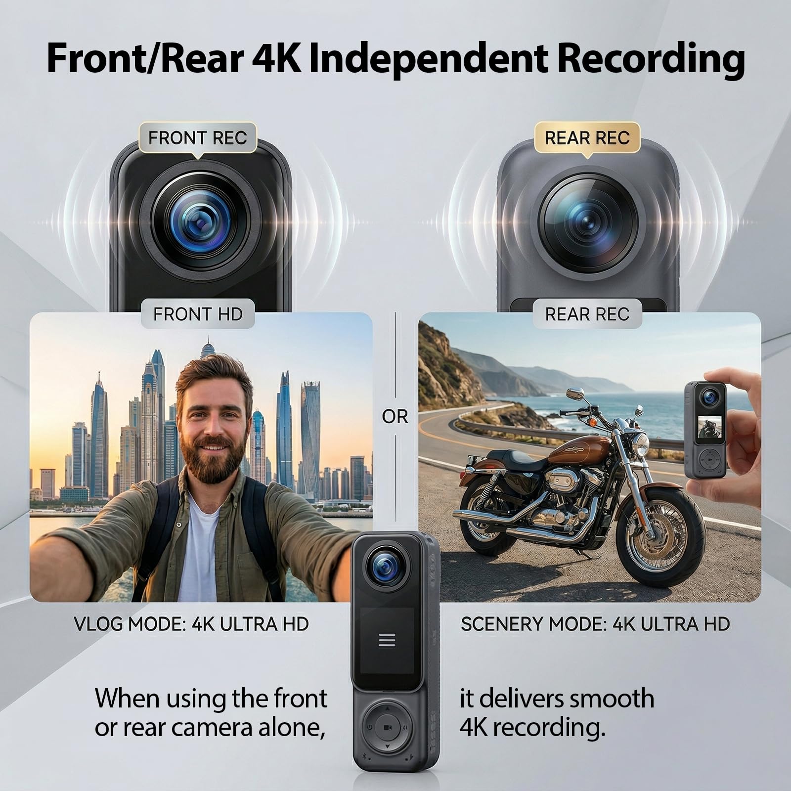 Caméra de corps 2K à double objectif POV, caméra de corps WiFi, caméra portable étanche, caméra d'enregistrement mains libres pour le sport, les voyages, le vélo, la moto, le vlogging