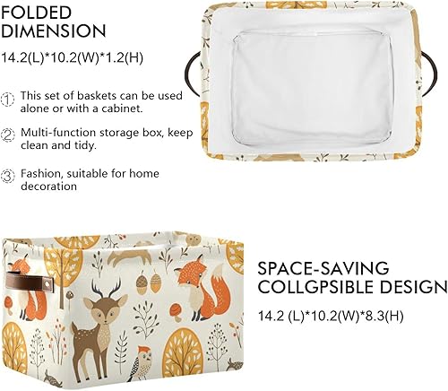 Miniatura 2 de Cesta de almacenamiento grande con diseño de ciervos y zorros de otoño, cesta de almacenamiento de animales del bosque, cesta de juguetes de otoño,