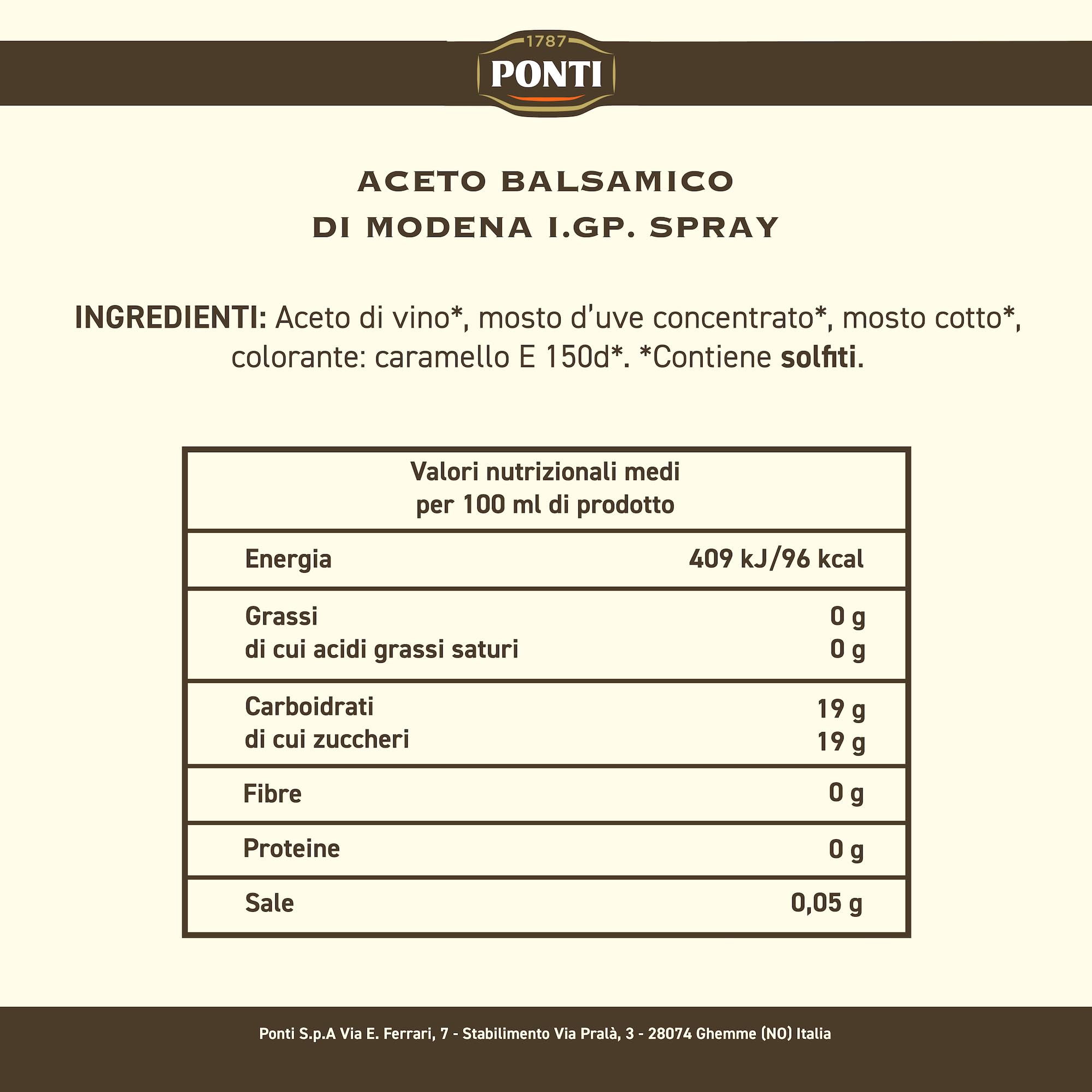Ponti, Aceto Balsamico Modena I.G.P., Proveniente da Uve di 7 Vitigni Selezionati e Pregiato Aceto di Vino, Ideale per Insaporire Carni Rosse Crude e Cotte, 100% Made in Italy, 12 Bottiglie da 500 ml