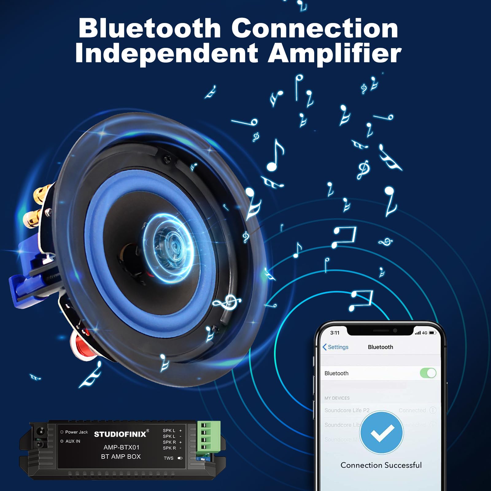 STUDIOFINIX Altavoz de techo Bluetooth de 4 pulgadas, sistema de 2 vías de 160W, sonido envolvente con cable para cine en casa, sala de estar, oficina, cocina, estudio, sótano, terraza cubierta y