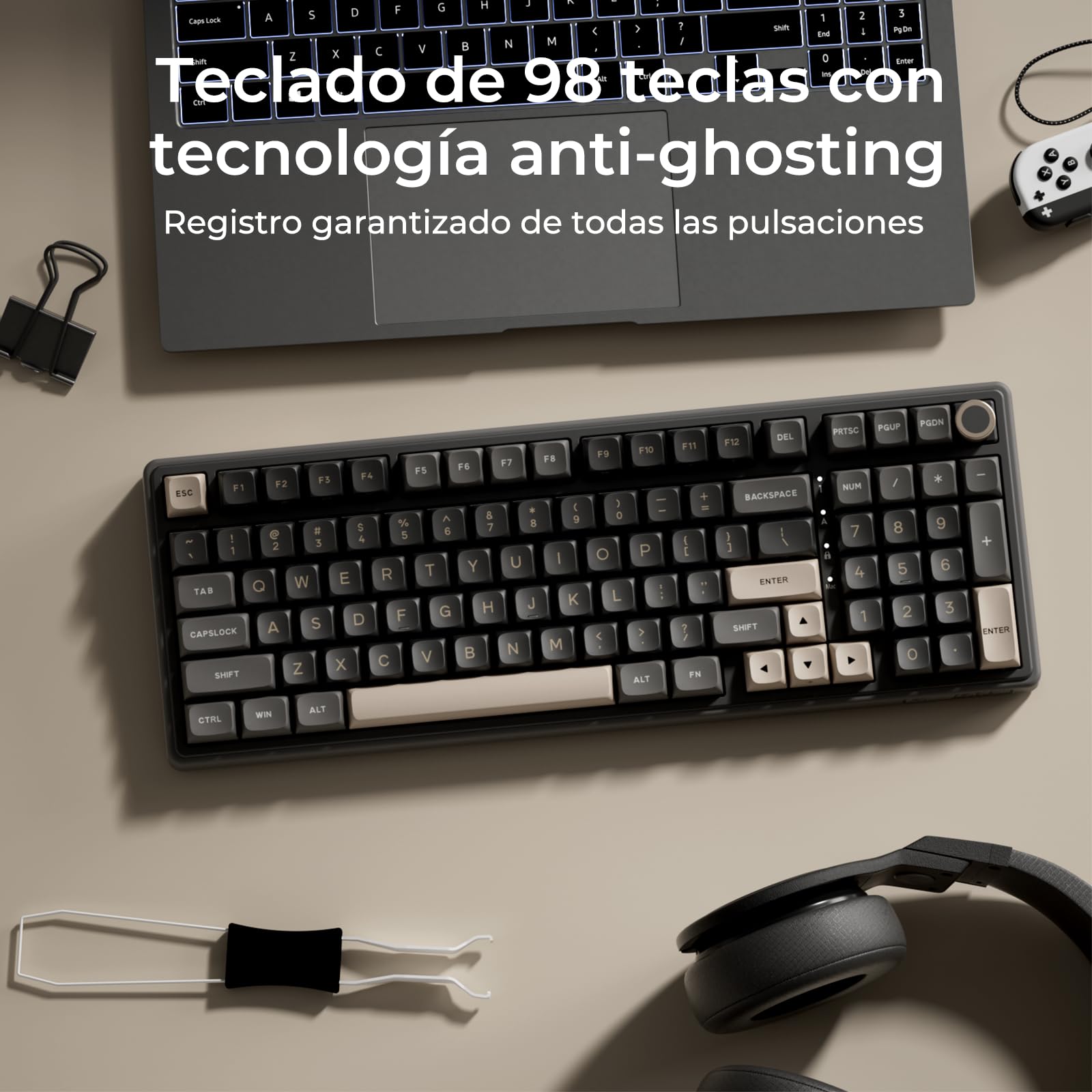 RK ROYAL KLUDGE R98 Pro Teclado Mecánico con Cable, 96% US Layout Teclado Gaming con Numérico, RGB, Perilla de Volumen, Gasket Structure, Teclas PBT MDA, Switch Lineal Pre-lubricado Hot-Swappable