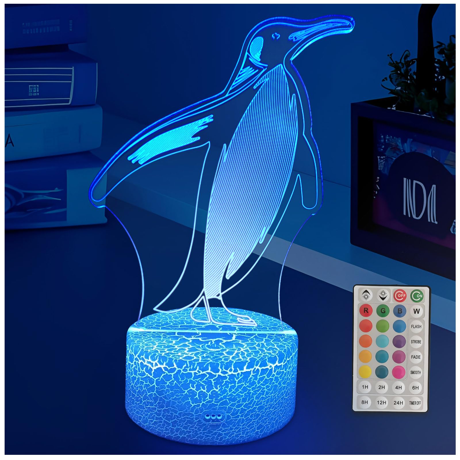 YODAFOOR Girls Gifts Night Light, Multi Colors Change Remote Control Night Lamp for Kids Boys Teens, Bedroom Table Penguin Theme Decor Lights, Timer Control Smart Touch 3D Illusion Night Light