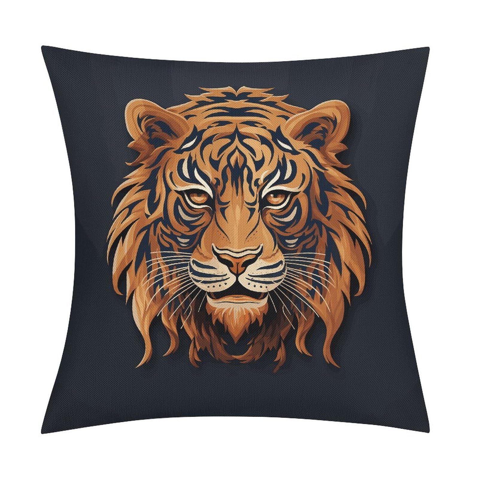 FekiLoot New Year Tiger Logo Design Throw Pillow Cover Soft Square Cushion Case Farmhouse Cushion Cover Decorative Pillow Cover Modern Pillowcase for Sofa Living Room Bed Home Decor 18x18 Inch