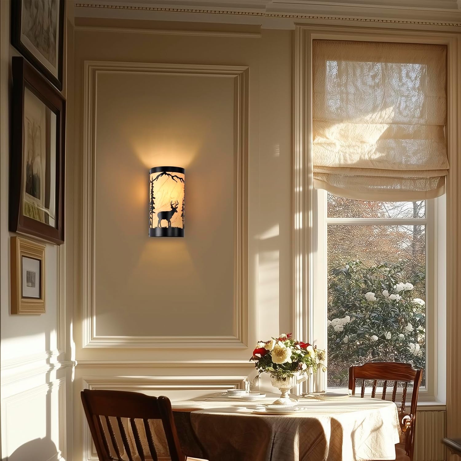 Wall Sconces Set of Two,Deer Metal Yellow Parchment Rustic Wall Sconces,Farmhouse Matte Black Wall Mount Lamp,Bedroom Wall Lights,Indoor Wall Lamps for Living Room,Hallway(Hardwired Only)