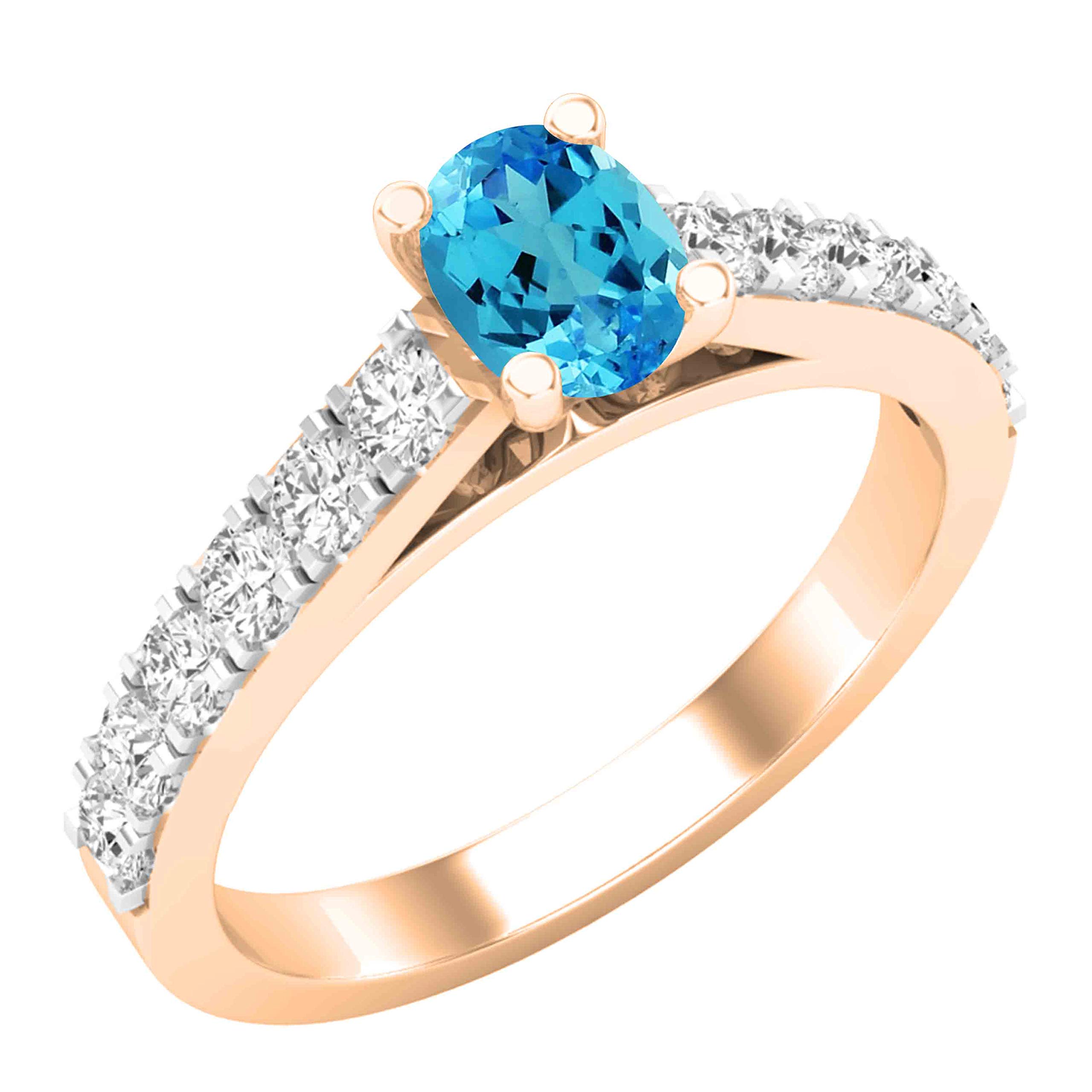 DazzlingRock Collection 10 quilates oro rosa ovalada redonda Blue IJ topacio azul diamante blanco