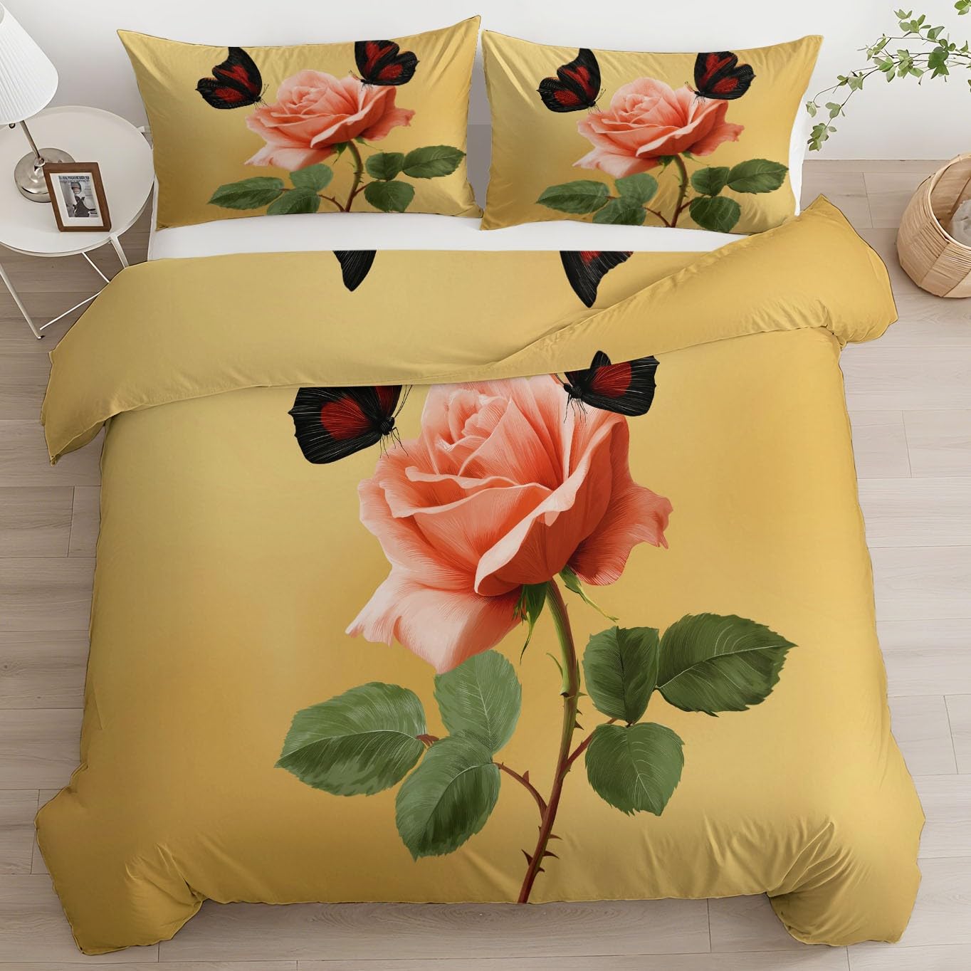 Housse de couette 200x200 jaune parure de lit adulte réversible 2 personnes