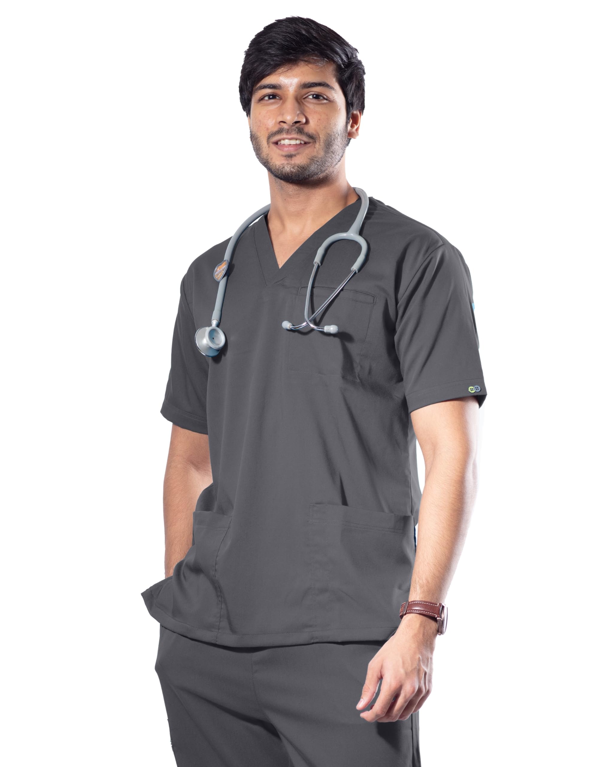 UNIFORM CRAFT UC STRETCH Men s Stretchable Scrub Set | 9 pockets, 2-way Stretch || For Doctors, Dentists, Vets (Slate, L)-image-6