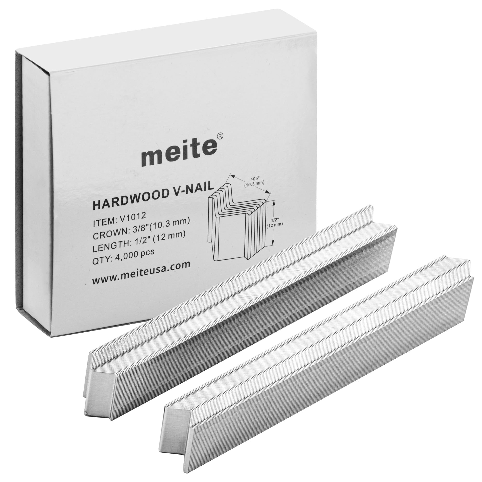 meite Clavos en V para madera dura, diámetro de 10,3 mm, longitud de 12 mm, para ensambladora de marcos V1015B y clavadora neumática en V, herramienta para unir esquinas, 4.000 uds./caja
