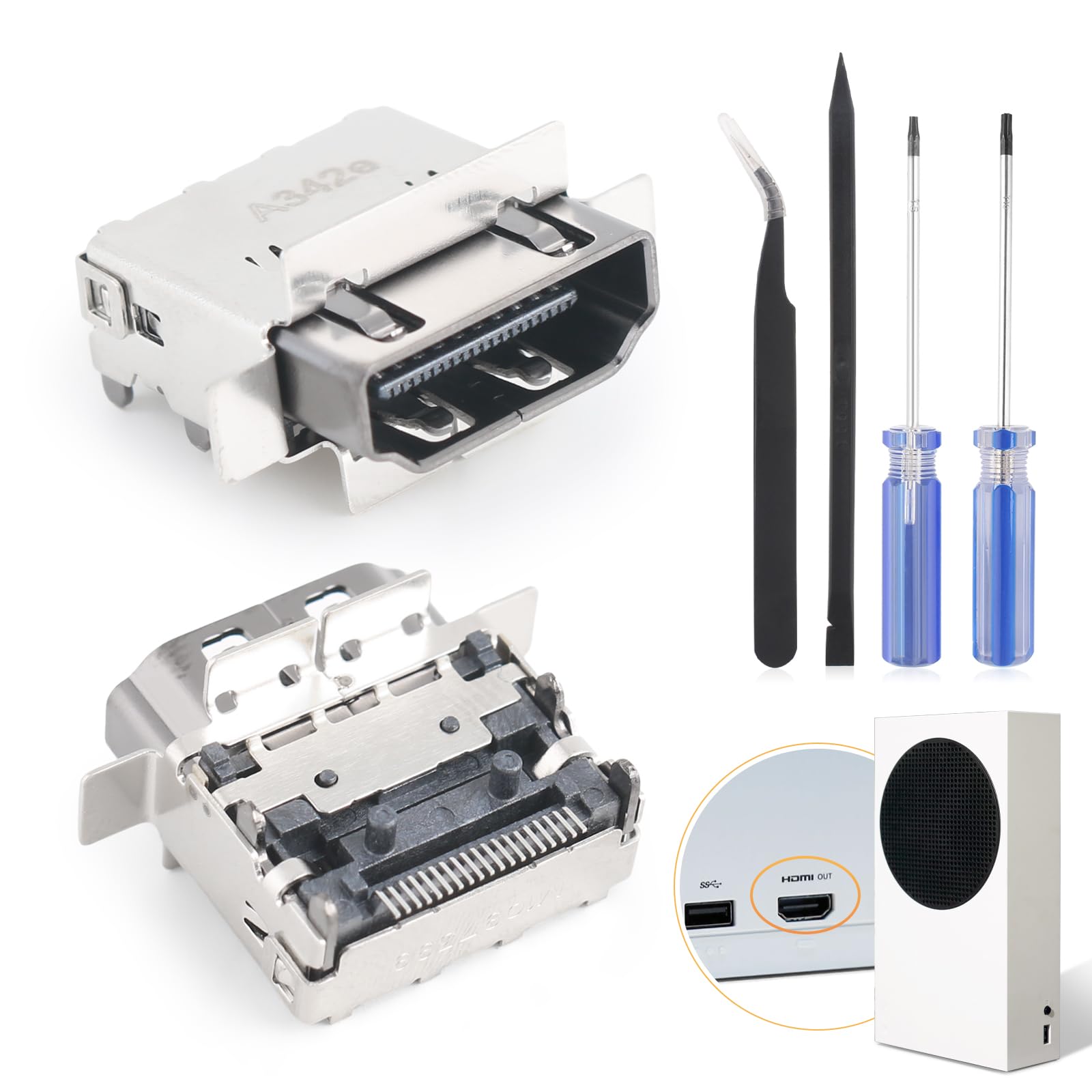 RongZy Para Xbox Series S HDMI Puerto para XSS Series S HDMI Port Conector de Interfaz del Puerto Accesorios Repuesto con Herramientas de Reparación Paratur