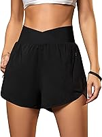 Blooming Jelly Women's High Waisted Workout Shorts with Zipper Pockets - Crossover Athletic Running Gym Shorts