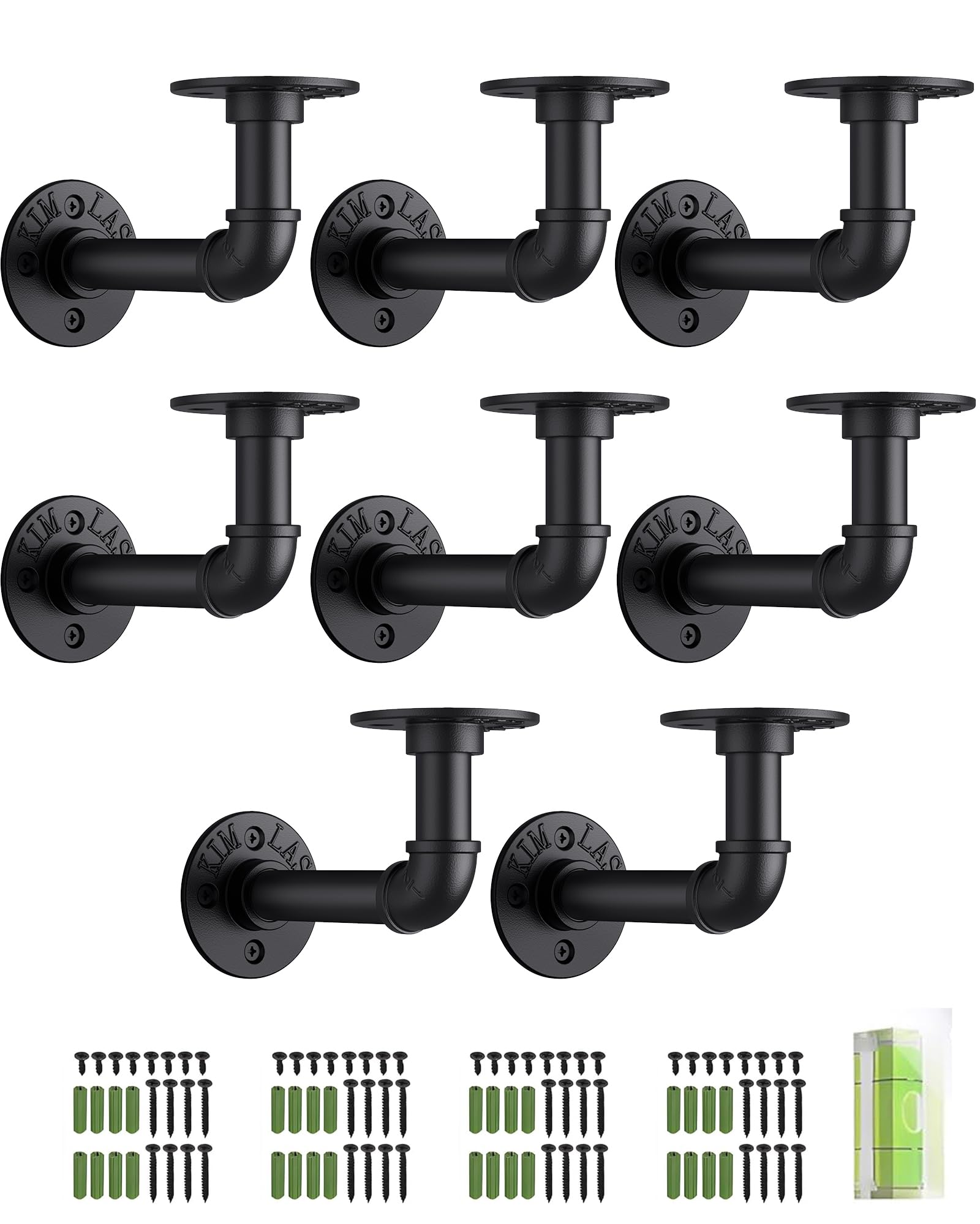 HOMGEN 8Pack Pipe Shelf Brackets Industrial Pipe Floating Shelf Brackets Withstand 20KG Heavy Duty Brackets with Screw Accessories Iron Wall Brackets for Bookshelf Scaffolding Board (15 X 8 cm)