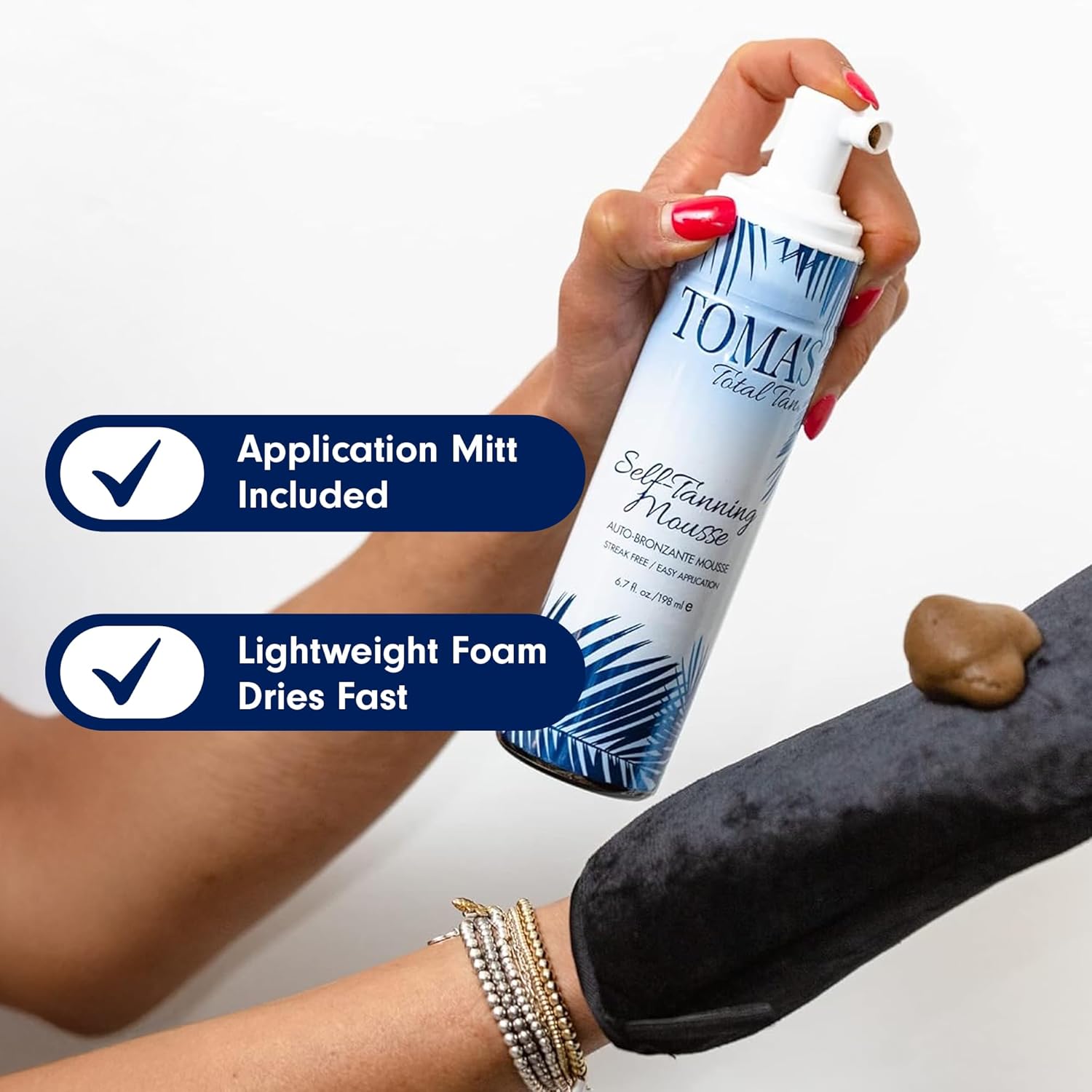 Toma's Total Tan Mousse Instant Sunless Tanner - Whole Body Self-Tanning for Women & Men, Natural Looking Golden Bronze Color Streak-Free Application Guide - Cruelty-Free - 6.7 fl oz
