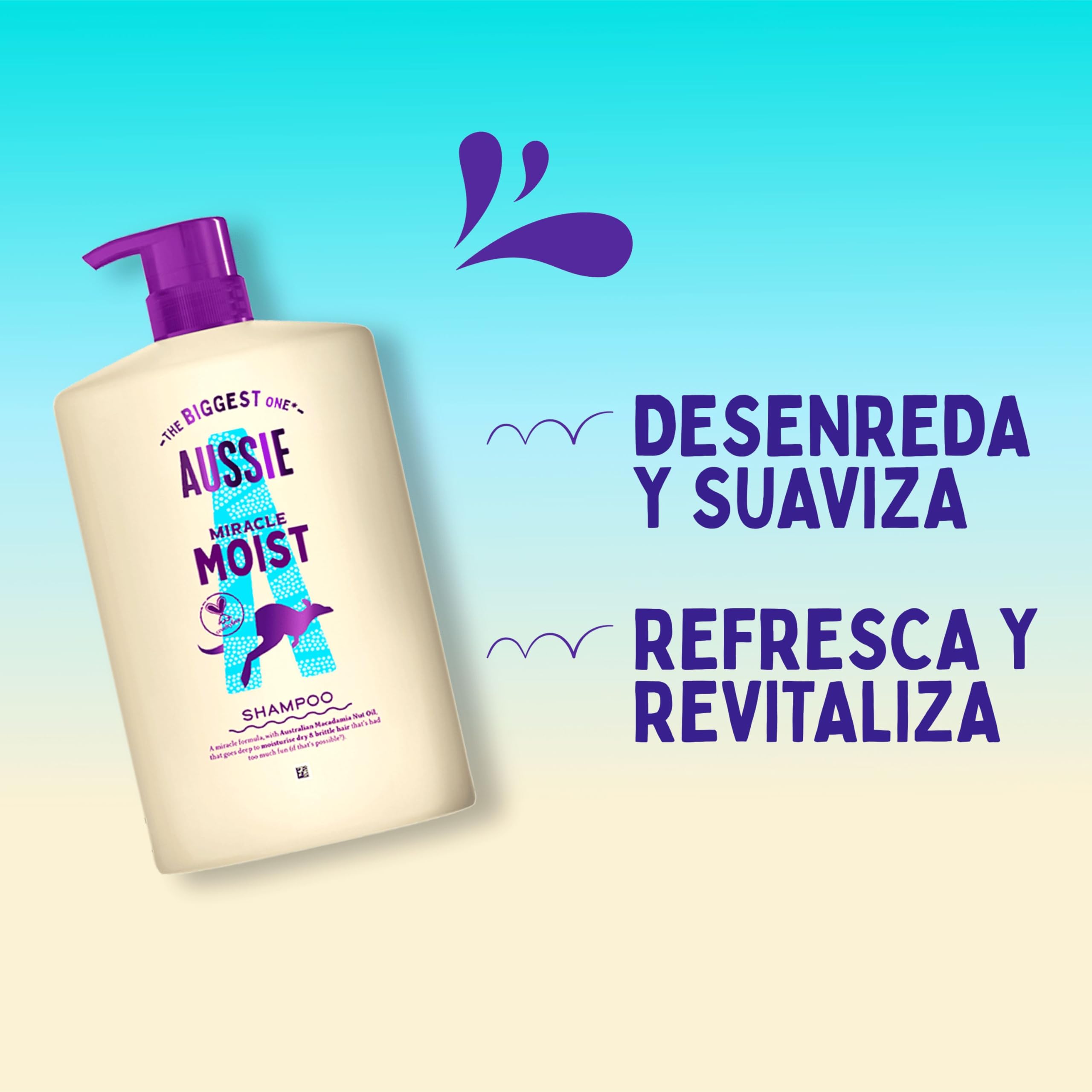 Aussie Miracle Moist Champú 1000ml Hidratante para Cabello Quebradizo y Seco con Aceite de Nuez de Macadamia