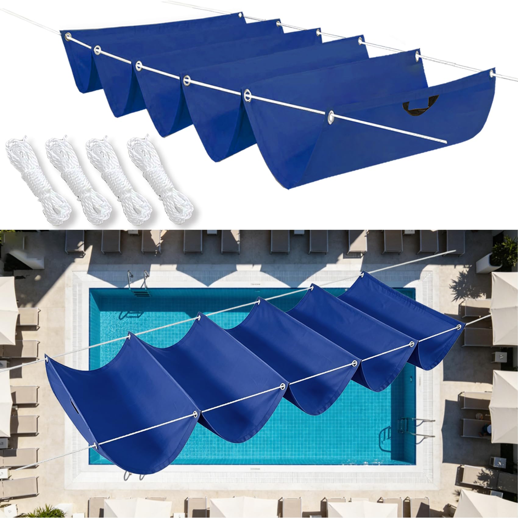 Voile d'ombrage à vagues 0.8x10m anti-UV résistant pluie bâche solaire bleu foncé jardin