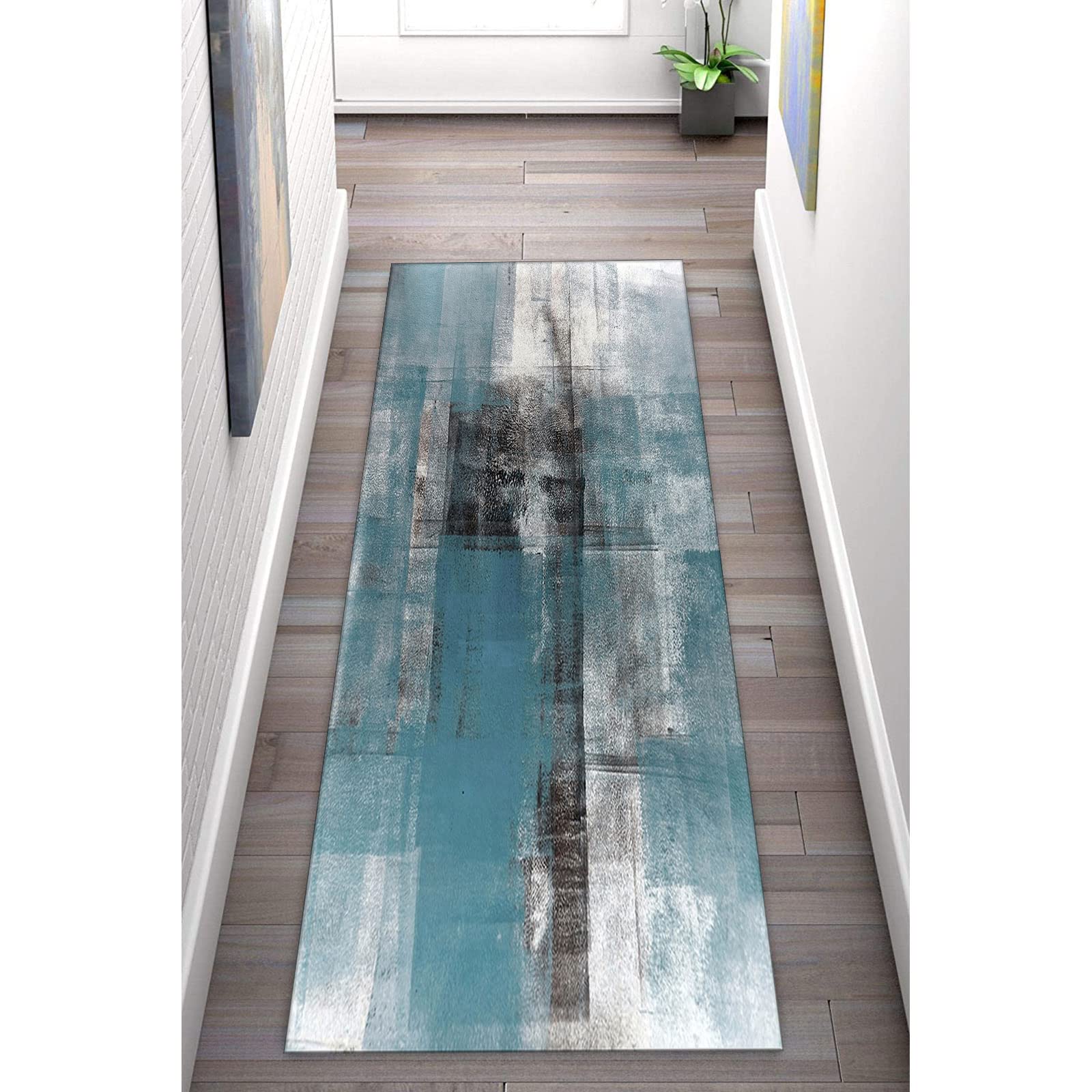 Läufer Teppich Flur rutschfest Teppich für Küche Wohnzimmer Modern Abstrakt Design
