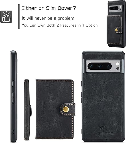 Miniatura 5 de Funda para Google Pixel 8 Pro 2023, cartera magnética desmontable con ranura para efectivo, soporte de carga inalámbrica con función de soporte