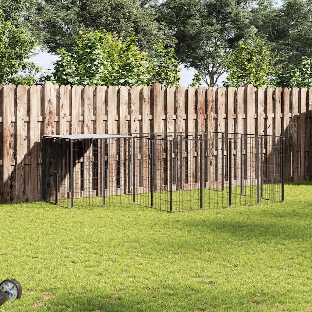 Recinto per Cani da Esterno 330x220x110 cm in Acciaio | Ampio box protettivo da giardino con rete in acciaio ventilata e tettuccio parasole per il benessere dei vostri animali.