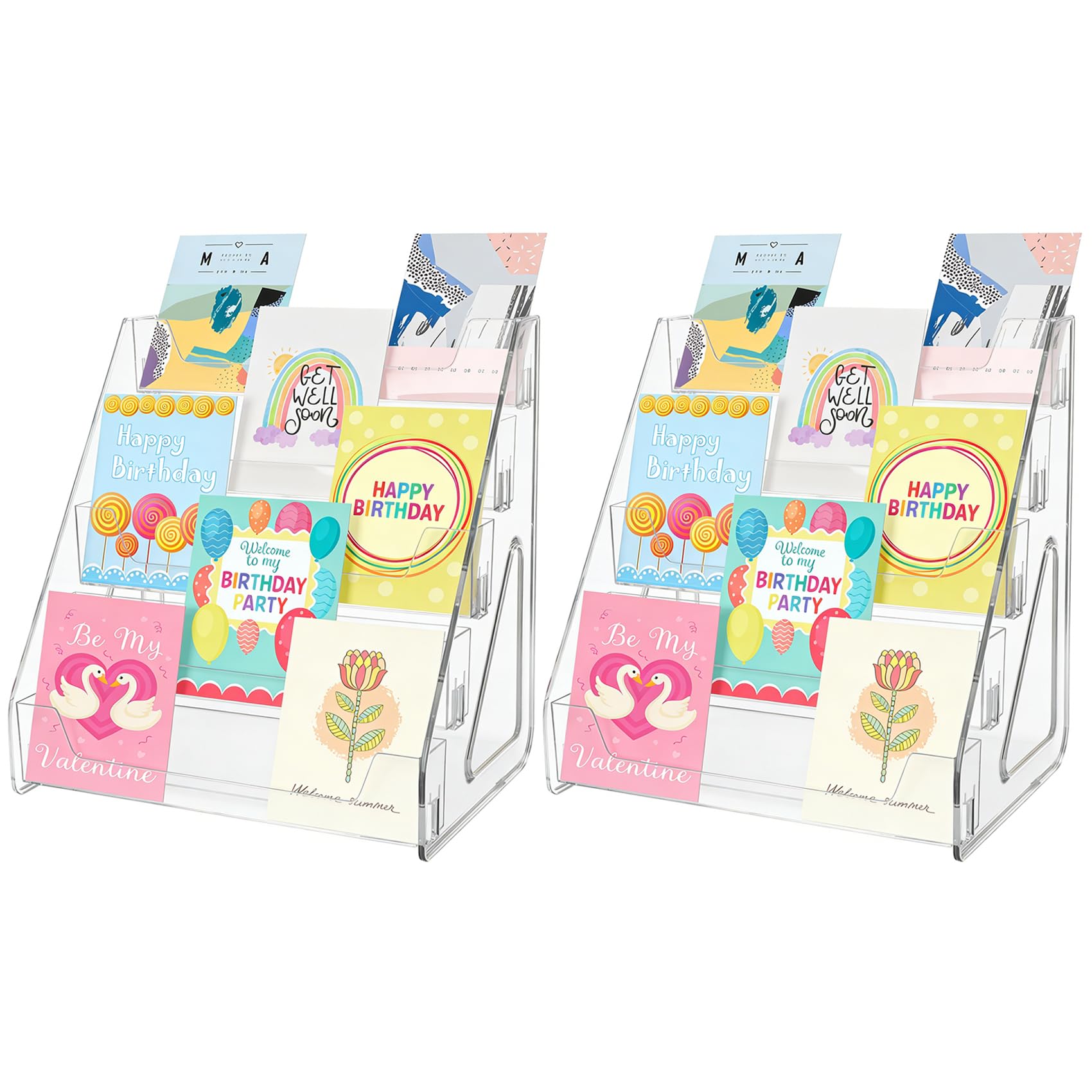 Clickinline Greeting Card Display Stand, 2 Pack 5 Tier Acrylic Greeting Card Rack, Clear Postercard Holder, Brochure Holder Stand, Magazine Organizer Rack for CD Sports Cards Sticker