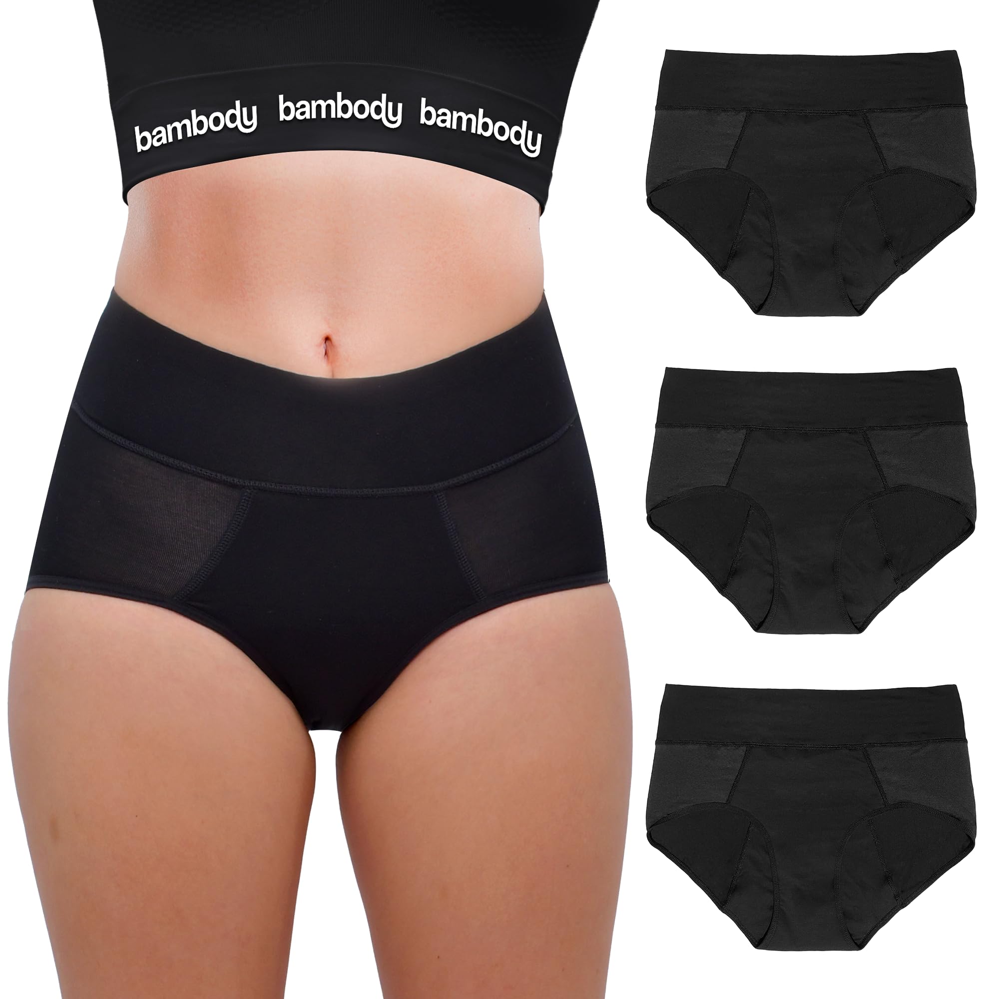 Bambody Absorbent Panties, Period Underwear for Women and Teens - All-Day Long - Overnight Protection- Postpartum, Leakproof