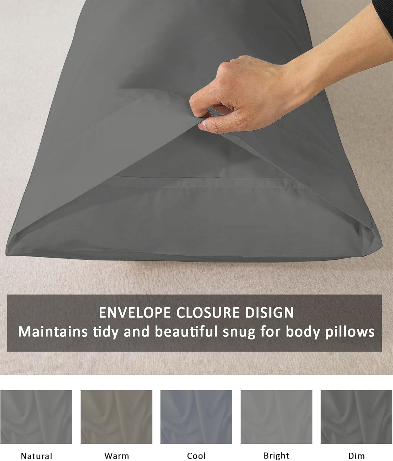 TBM Body Pillowcase Oversized 100% Egyptian Cotton | 600 Thread Count (Pack of 2) | Softest Long Staple Cotton Rich Quality Envelope Closure Body Pillow Covers 22x54 inches (Dark Grey)