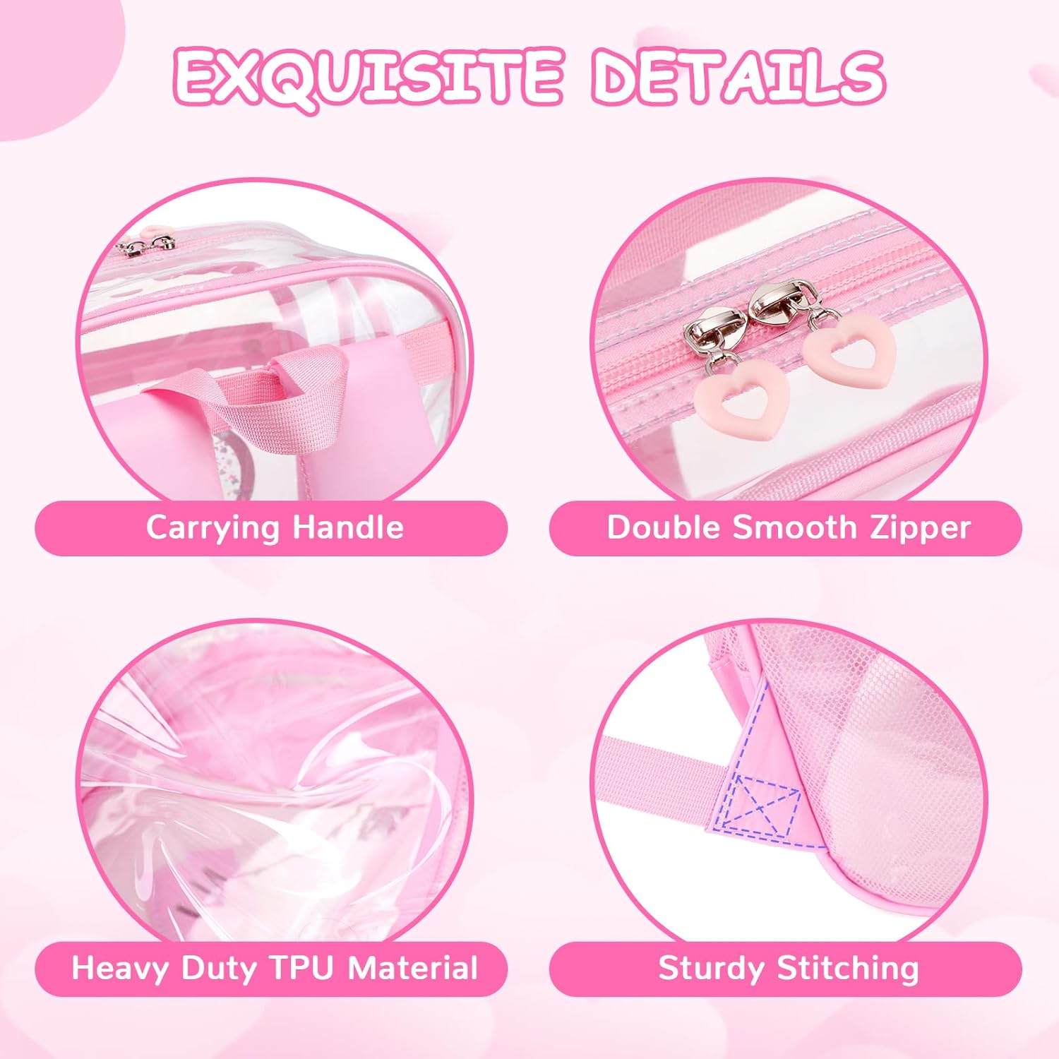 Clear Backpack, Heavy Duty Thick TPU Clear Bookbag, Transparent Bookbag Stadium Events, See Through Large Ergonomic Backpack for School Kids Girls Women Travel Security College Concert, Pink - Image 6