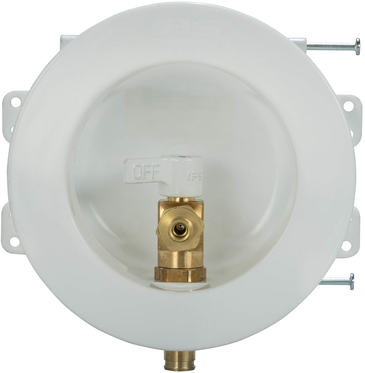 Water-Tite 87995 Mini Round Ice Maker Outlet Box - Quarter-Turn Brass Valve, 1/2-Inch ASTM F1960 Connection, White Plastic