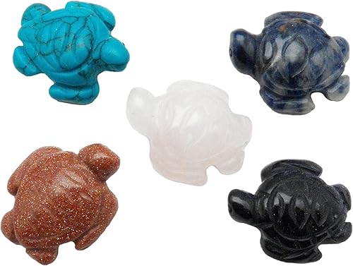 Productos fundamentales de Rockhound: 5 Cinco) Tortuga Mano Tallada Tortuga Mar Tortuga Perlas Piedras Mezcladas Cristal de Piedra Preciosa