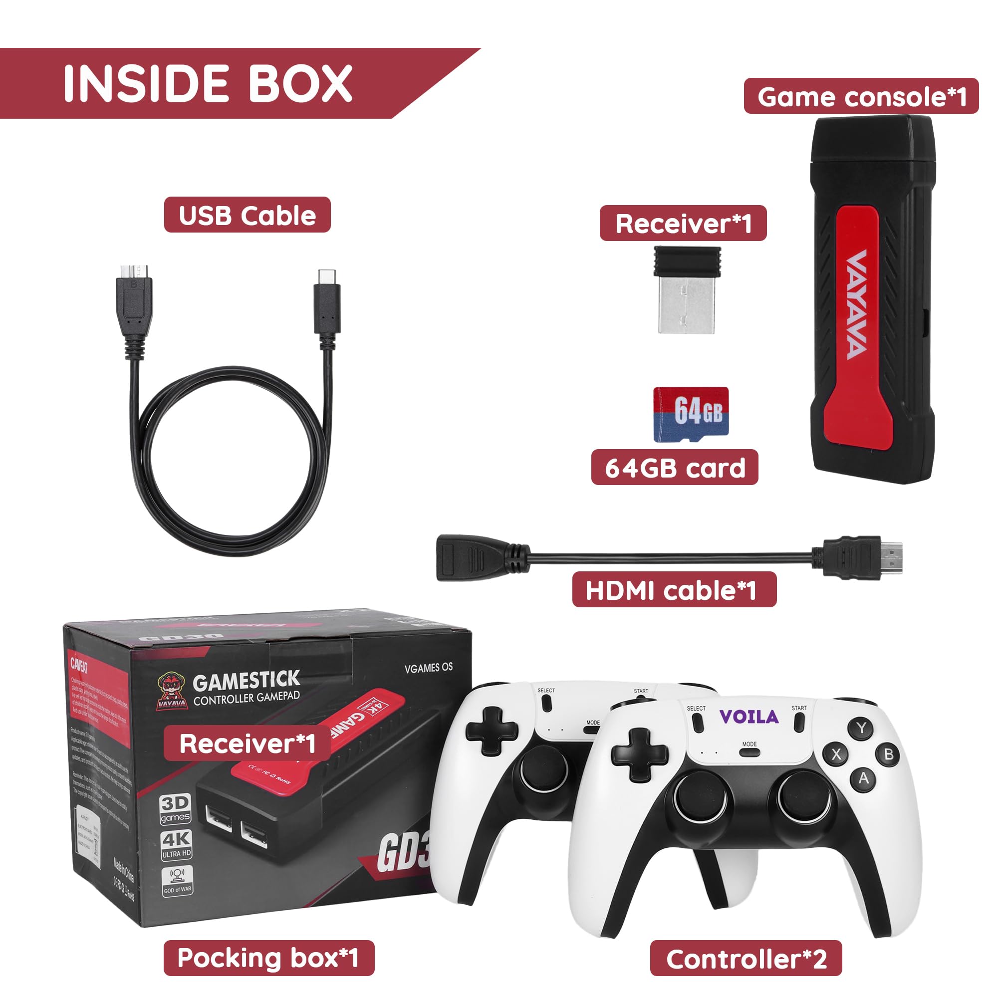 VOILA GD30 Retro Game Console -128GB, Plug & Play Video Game Console, 35,000+ Built-in 2D/3D Games, Wireless Controllers, HDMI Output - CE, ROHS & BIS Certified 4