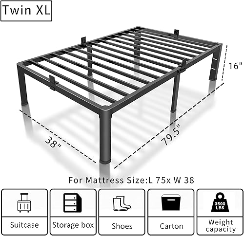 Miniatura 31 de ROIL Base de cama individual XL de 18 pulgadas con esquinas redondeadas y agujero para cabecero, retenedores de colchón de metal de 3500 libras,