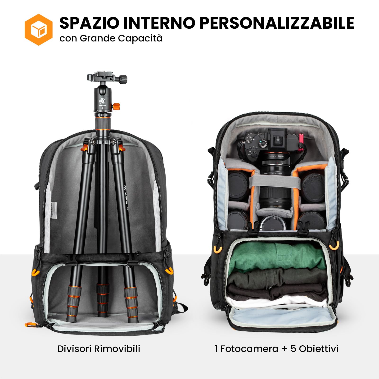 TARION Zaino Fotografico Zaino Capienza Grande con Marsupio Zaino da Trekking Zaino DSLR (PBL)