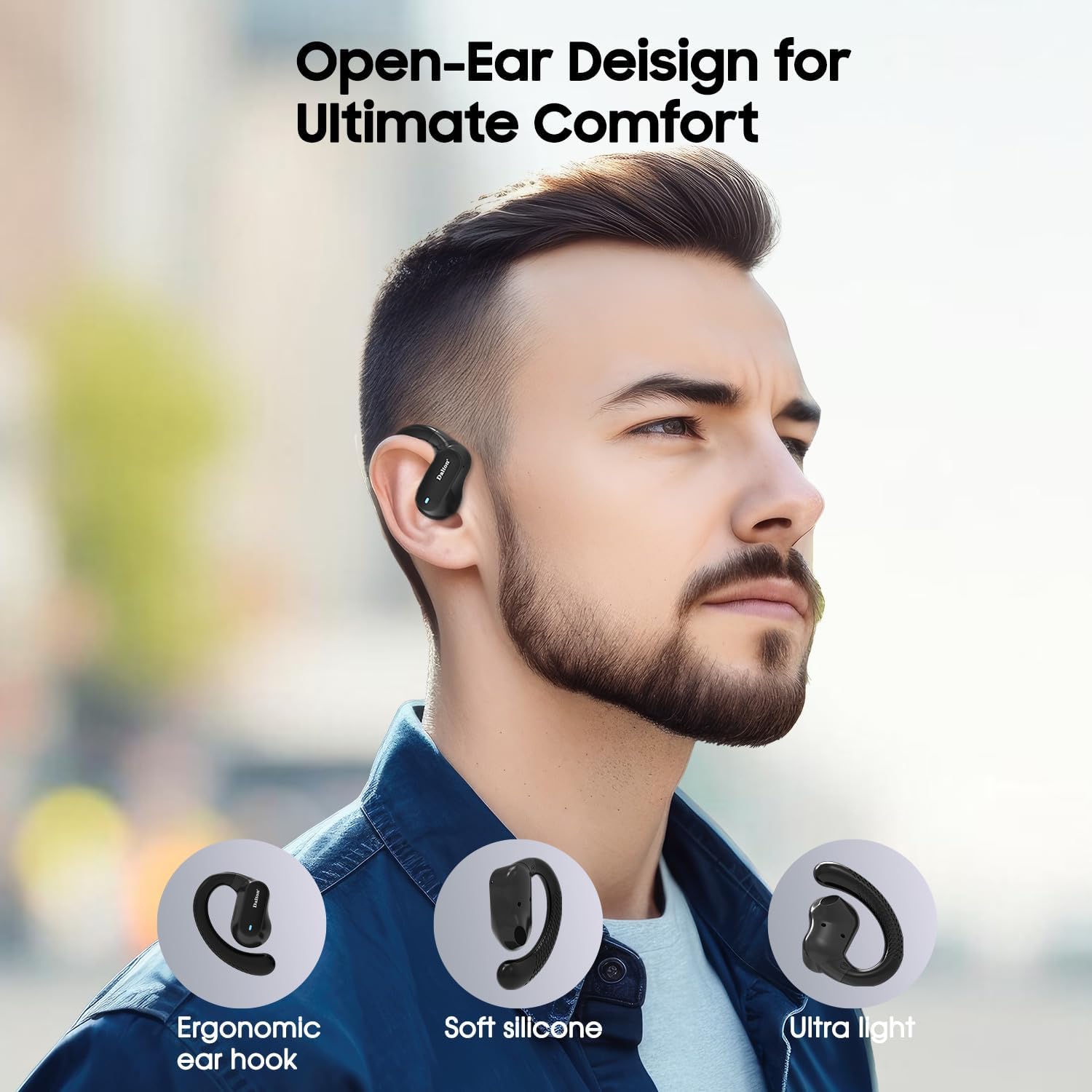 DALTON X5Pro Open Ear Earbuds Open Ear Headphones – Clip On Earbuds, Best Rated Wireless Bluetooth Outer Buds with Hooks, Multipoint Sport Headphone for Running, Fitness, Construction Workers