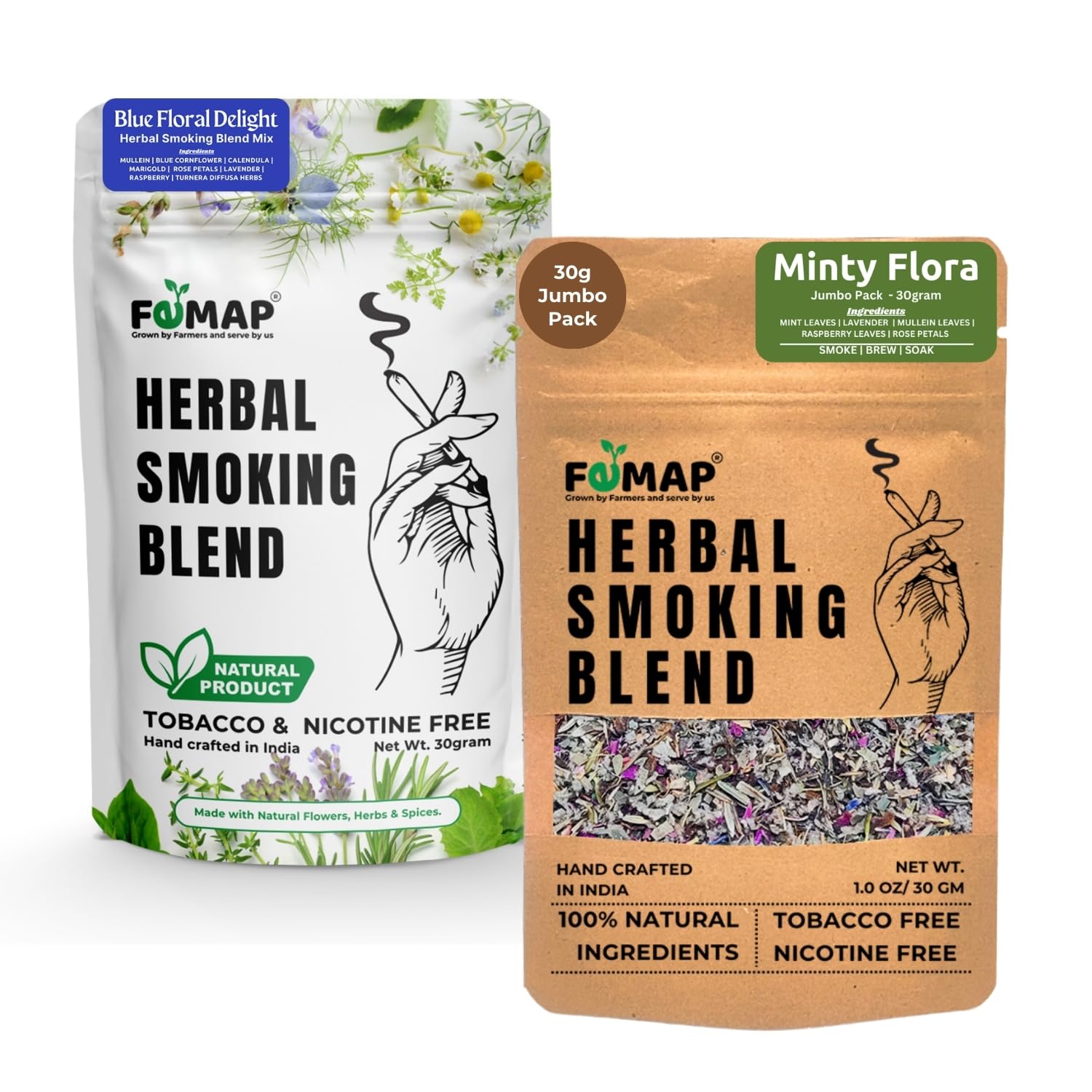 Combo of Herbal Smoking Blend mix – Blue Floral Delight 30g & Minty Flora 30g | 100% Natural, Tobacco-Free & Nicotine-Free | Crafted with Premium Herbs & Flowers | Pack of 2-image-4