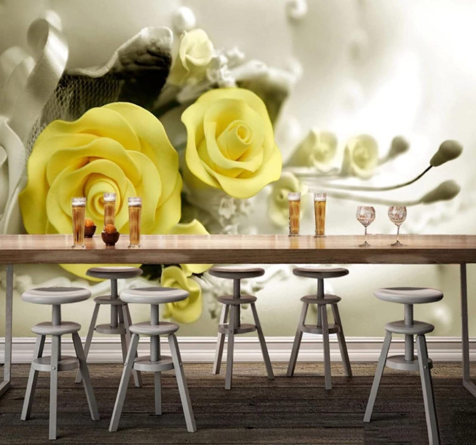 XLMING Minimalist Three Dimensional Beautiful Yellow Flowers 3D Wallpaper Luxury Home Dining Decor Paste Sofa Living Room The Wall for Bedroom Mural-400cm×280cm
