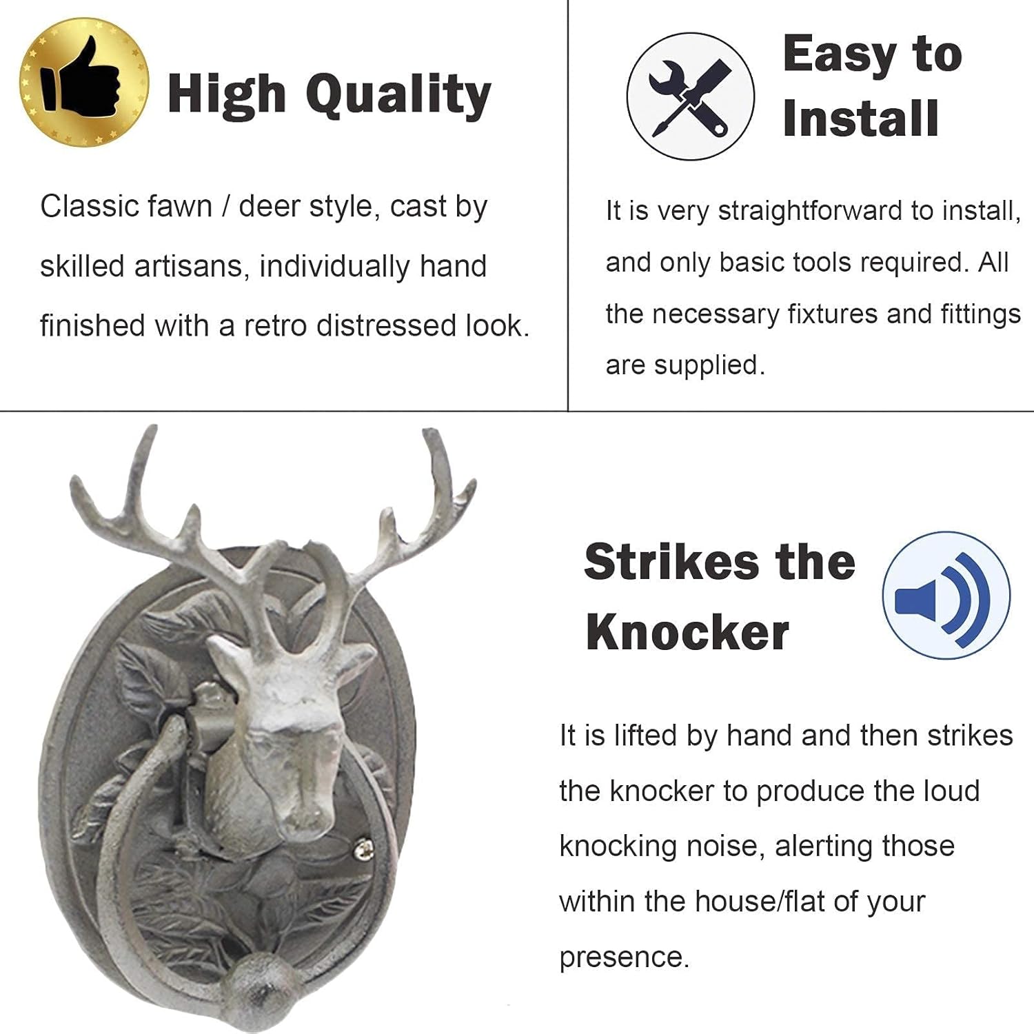 Luxury Wall Decor Restorer Supply Cast Iron Door Knocker Delightful Elk Shaped Gate Handle and Vintage Rusty Color Farmhouse Courtyard Front Door Pull Ring Decor Handcrafted Round Home Decor (17 × 2