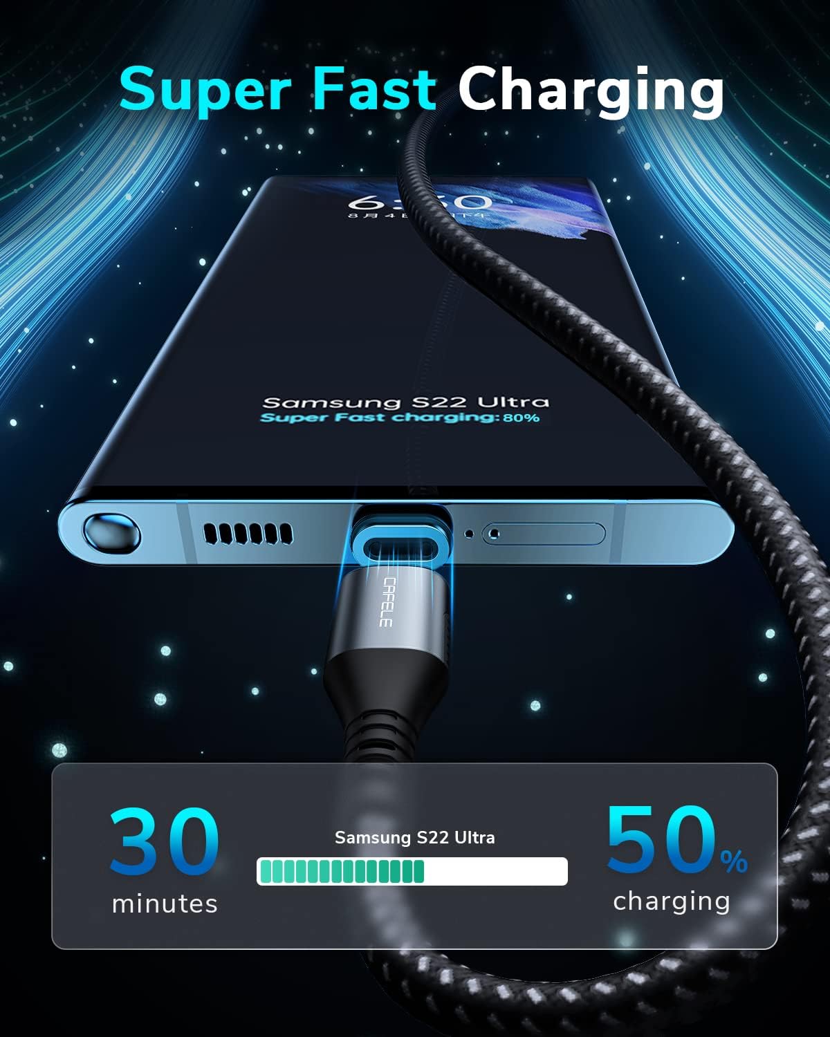 CAFELE USB C to USB C 60W 3A Fast Magnetic Charging 2 Pack Type C to Type C Nylon Cable Fast Charge for Samsung Galaxy S10 S10+ / Note 8, LG V20 and Other Charger (Grey)