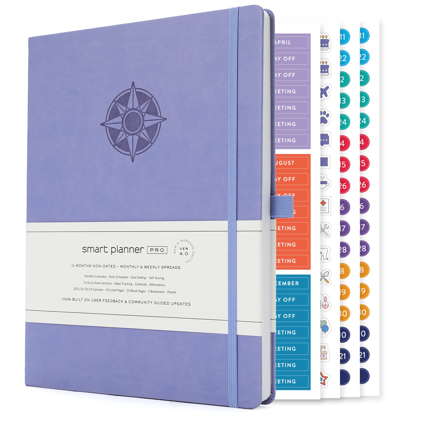 Smart Planner Pro – Large 11 x 8.5 inches (A4) – Undated Agenda Daily Planner – Tested & Proven to Achieve Goals & Increase Productivity, Time Management & Happiness with Weekly, Monthly, Gratitude Sections, Back Pocket (Lavender)