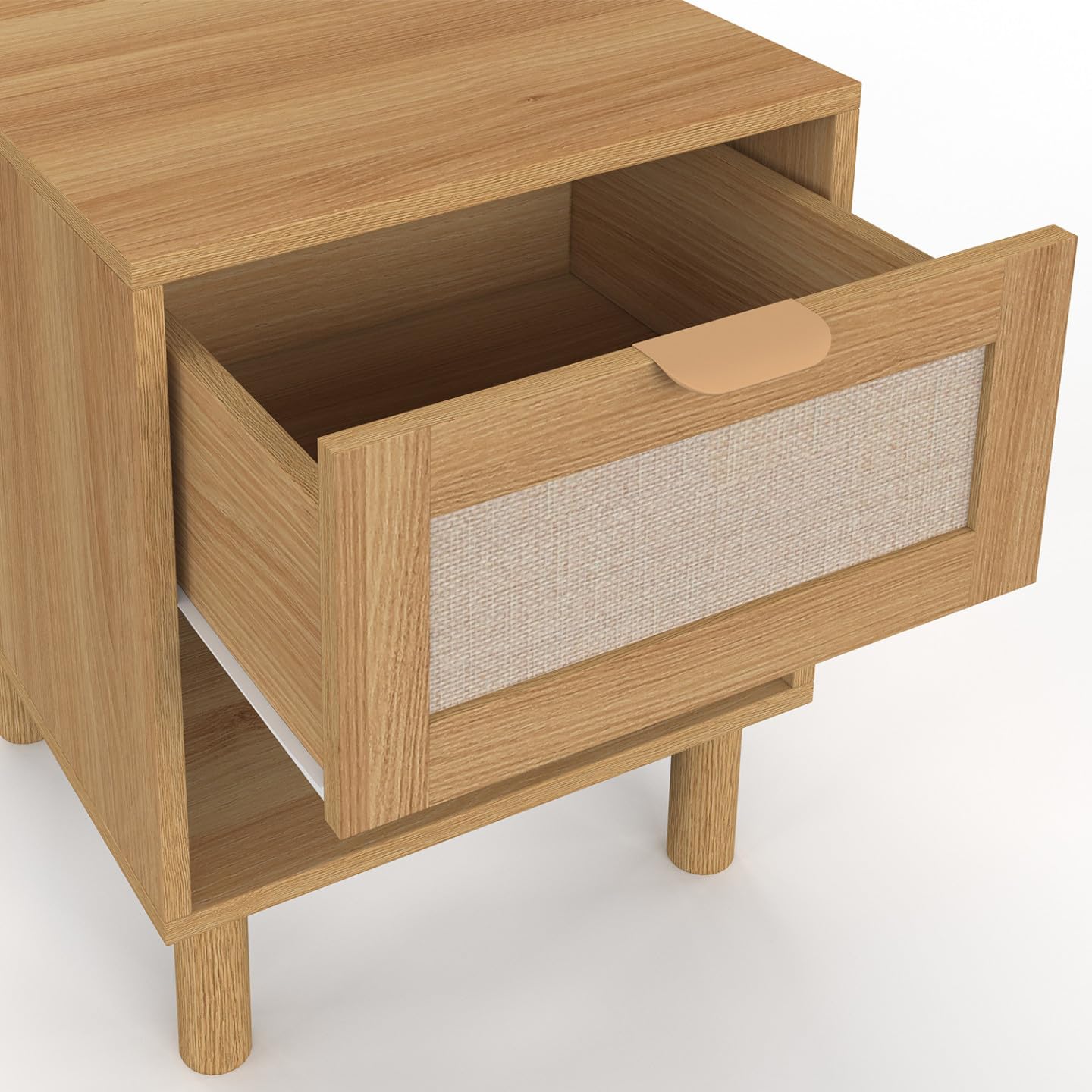 IDMarket - Lot de 2 Tables de Chevet Robin 1 tiroir avec Niche Bois et Tissu Effet Lin
