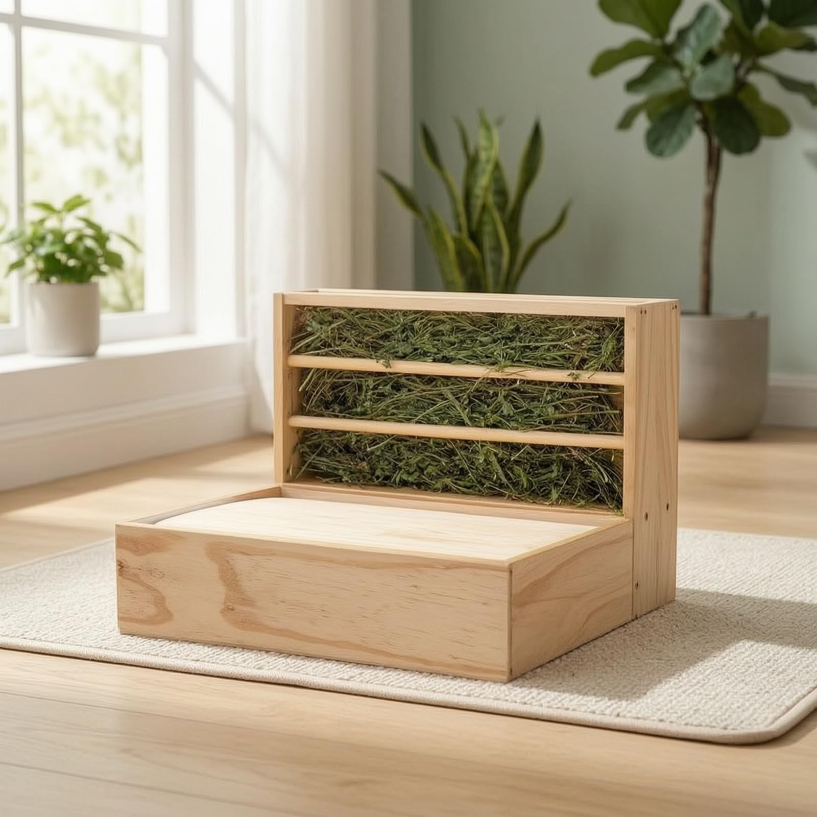 Baoblaze Dispensador de para Cobayas Conejos Hámsteres y Chinchillas con Alimentador Organizador Tolva y Bandeja Extraíble de Madera Adecuado para Jaulas Domésticas y Áreas de Juego Interiores