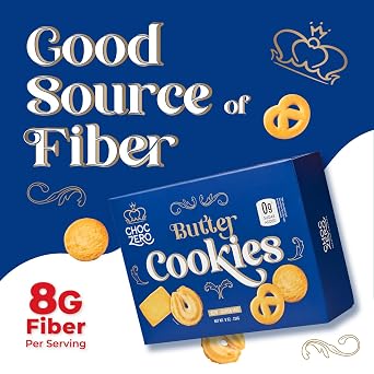 ChocZero Sugar Free Butter Cookies, Danish Shortbread Cookies, Gluten Free, Keto Friendly, 8 oz Box