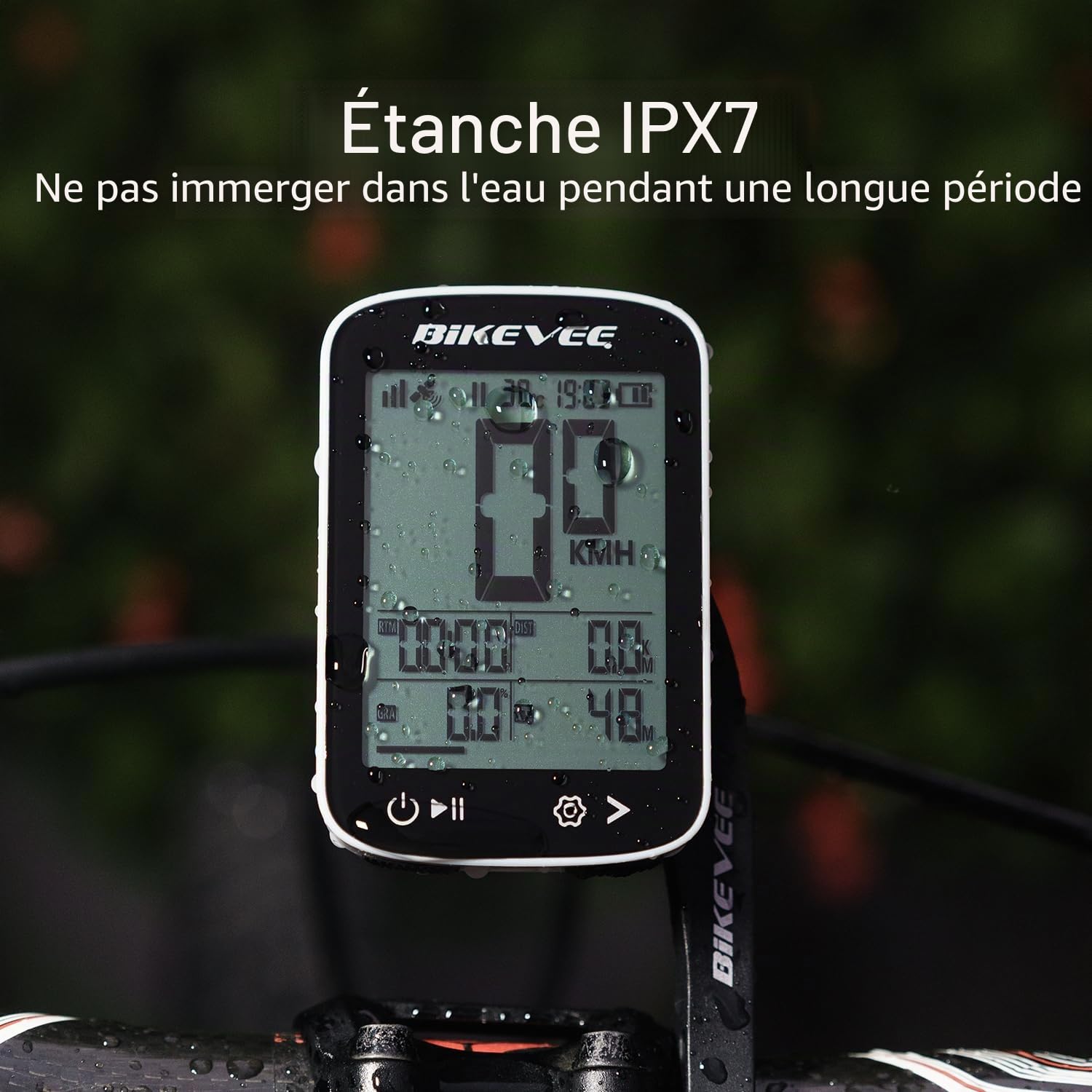 Compteur Vélo GPS sans Fil Étanche IPX7 Écran FSTN 2,4 Pouces Compteur VTT avec Vitesse Distance Altitude Température Pente Autonomie 28H