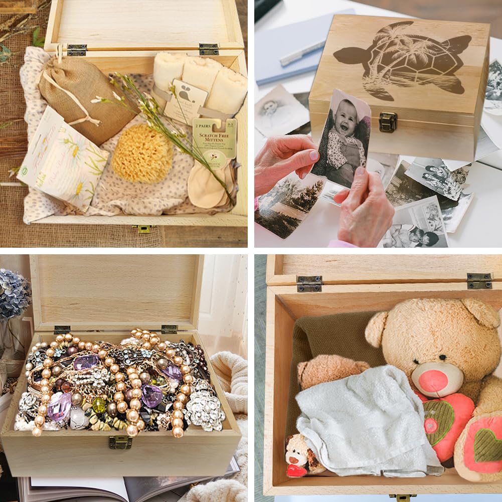 arricraft 1 caja de recuerdos de madera con diseño de playa hawaiana, tortuga marina, con tapa, diseño de animales, caja de recuerdos para recuerdos, fotos, almacenamiento de cartas
