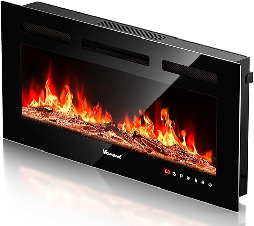 Chimenea eléctrica de 36 pulgadas, calentador eléctrico de llama realista, juego de troncosllamas de cristal de 750-1500 W con insertos de