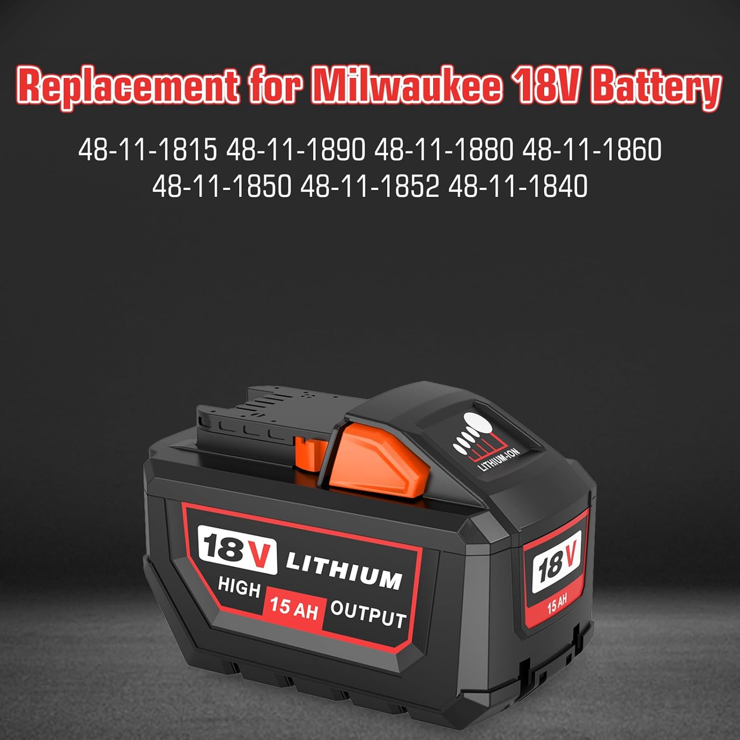 2 Packs 15000mAh 18 Volt Lithium ion Replacement for Milwaukee 18V Battery 15.0Ah High Output Compatible with Milwaukee 18 Volt Batteries 48-11-1880 48-11-1865 48-11-1862 48-11-1852 48-11-1850 (Red) - Image 3