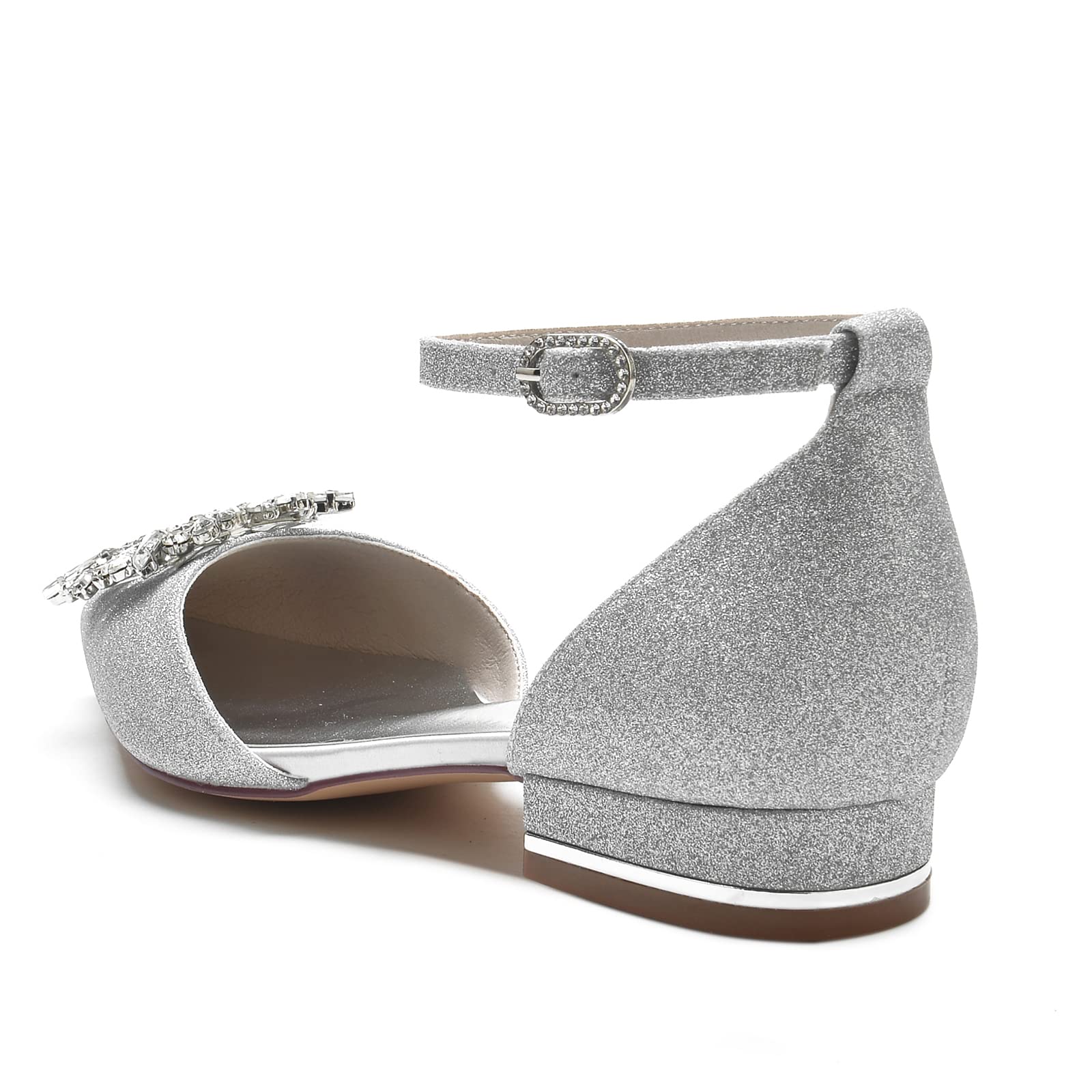 Scarpe a Punta da Donna, 2023 Décolleté con Tacco Basso Scarpe con Cinturini con Borchie con Strass Slip On Scarpe da Sposa per la Festa Nuziale