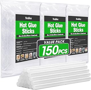 150 PCS Hot Glue Sticks, Full Size 8" Long x 0.43" Diameter Glue Sticks for Glue Gun, Widely Used in Wood, Metal, Glass, Plastic, Floral, Fabric, and More