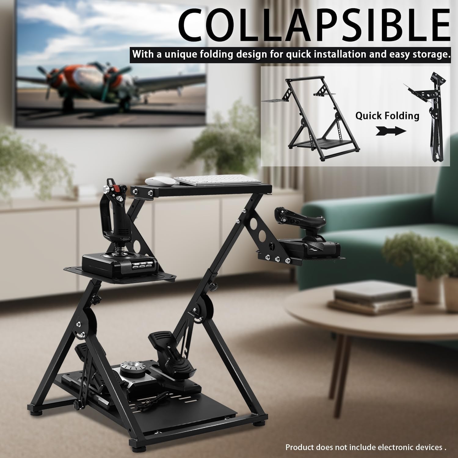 Minneer Flight Racing Simulator Cockpit Foldable X-shaped Fits for Logitech/Thrustmaster/Fanatec X56/X52/G29G923/T248/T300/TSPC/TX Adujstable Steering Wheel Excluding Steering Wheel, Pedals Hand brake