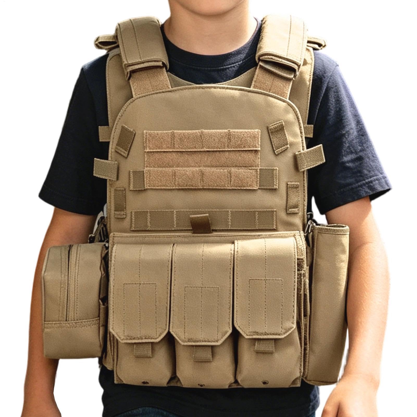 Gilet protettivo per bambini Airsoft, design di protezione tattica, 45 x 35 cm, attrezzatura protettiva da combattimento con tasche multiple, vestibilità regolabile, per paintball, cosplay, giochi di