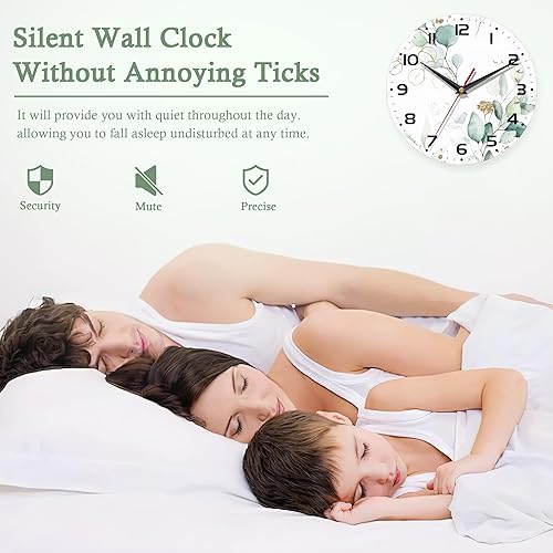 Miniatura 5 de Reloj de pared con pilas, reloj de hojas de eucalipto para sala de estar, reloj de pared decorativo para sala de estar, dormitorio, baño, cocina, 10