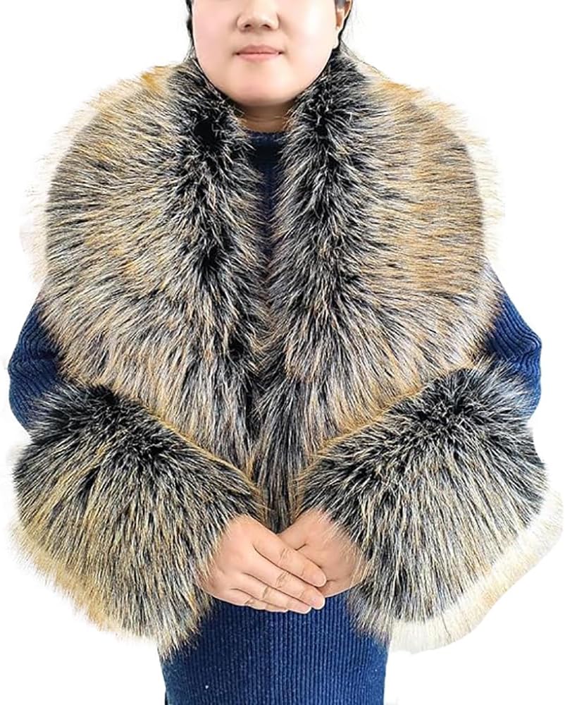Faux Fox Fur Scarf Women Jackets Warm Fluffy Shawl Fashion Artificial Fur Collar And Cuff Set Fluffy Scarves Female